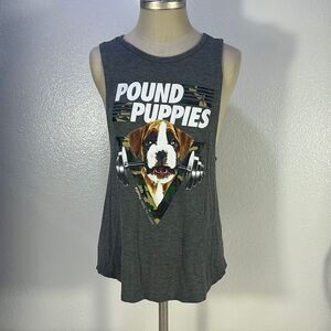 Pound Puppies Women's Gray Sleeveless Tank Top With puppies Graphics Size Small
